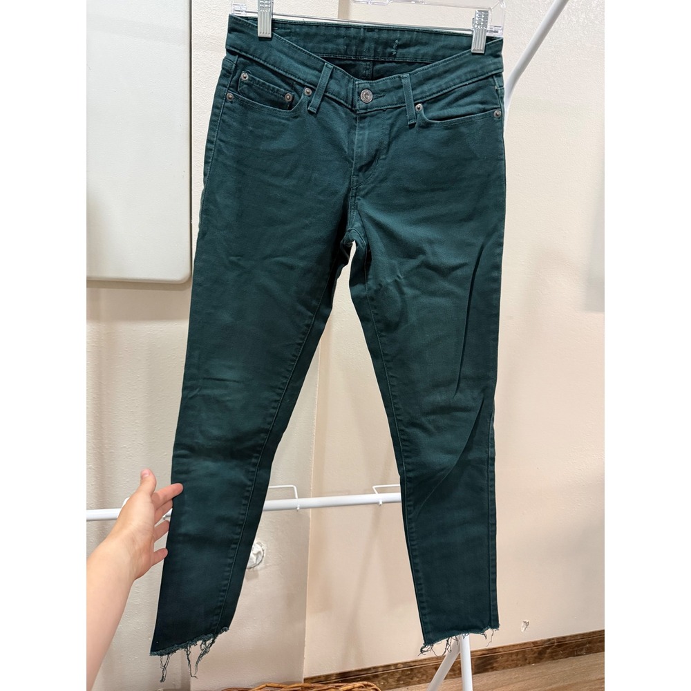 Levis 710 Super Skinny Jeans Womens 26 Forest Green Raw Hem Stretch Denim 05411